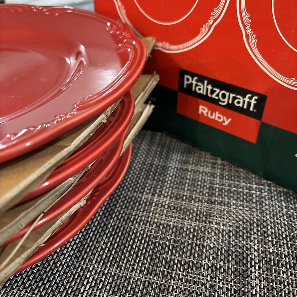 NIB Set Of 4 Pfaltzgraff Winterberry Ruby Red Salad Plate New 8.25” 579-003-20